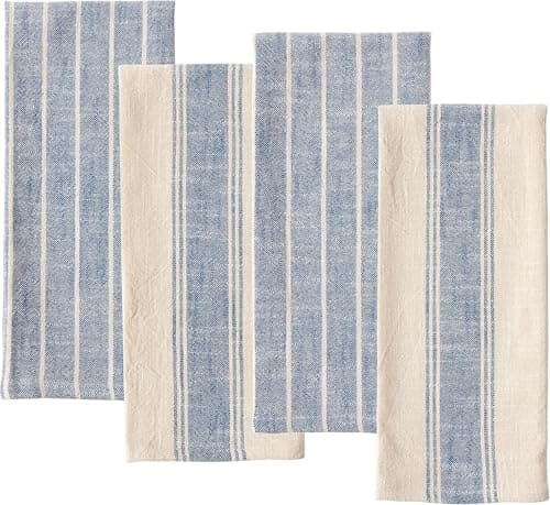 Image of KAF Home Cotton Kitchen Towels - Set Of 4 Rustic Tea Towels - Multi-Purpose Absorbent Cleaning & Dish Cloth (Navy)