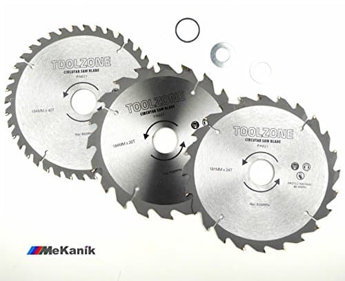 Image of toolzone PA021 184 mm TCT Circular Saw Blades 20/24/40 Teeth with Adapter O-Rings - Silver (3-Piece)