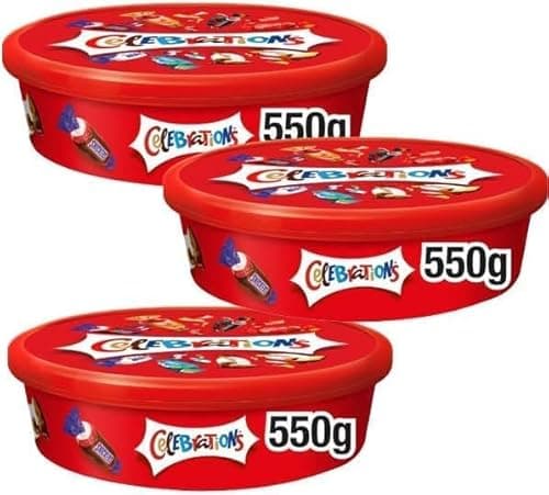 Image of 3 X Celebration Chocolate Tubs 550G Perfect For Christmas (NEW PACK)