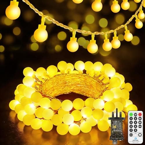 Image of JXLEDAYY 20M 200 LED Fairy Lights Outdoor Plug in Globe String Lights Waterproof Christmas Lights with Remote 8 Modes for Outside Garden Bedroom Patio Camping Party Wedding Decorations Warm White