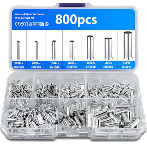 Image of 800 Pcs Wire Ferrules Kit, Non-Insulated Bootlace Ferrules, 10-22 AWG Uninsulated Ferrule Crimp Terminals, Tinned Copper Wire Ferrule Electrical Terminal Crimp Connectors for Electrical Project