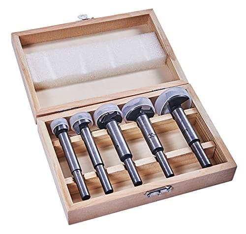 Image of Amtech - 5pc Forstner bit set, flat-bottom holes in wood, heat-treated steel, wooden case, sizes 15/20/25/30/35mm