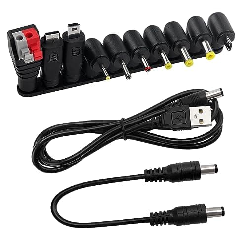 Image of Universal DC Power Adapter Tips Kit, KUOQIY 10 Type 5.5 X 2.1mm 90 Angle DC Barrel Jack Adapter, with 2 PCS Cable, for Fans, Routers, Desk lamps, Computers