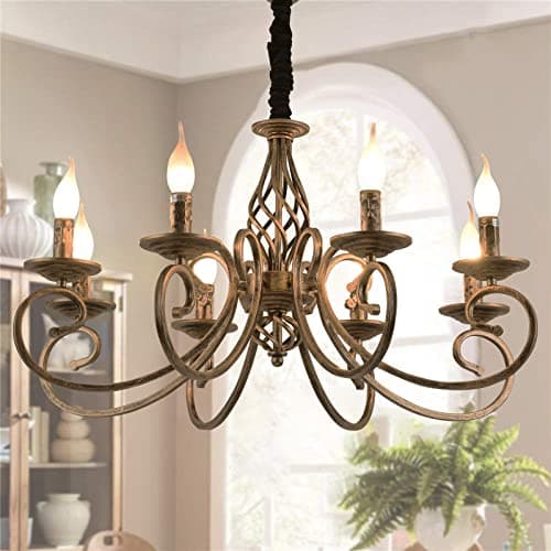 Image of Ganeed Rustic Chandeliers Candle French Country Chandelier Vintage Iron Pendant Light Fixture Hanging Light for Farmhouse Kitchen Island Dining Room Bedroom Bronze 8 Lights