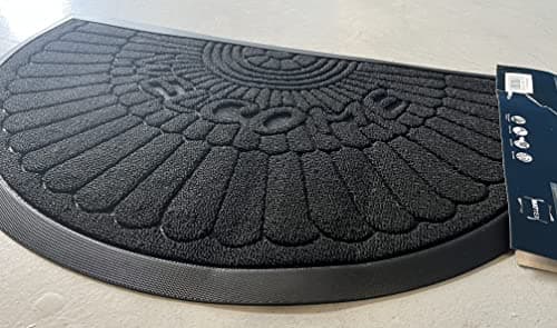 Image of OrientalRugCompany Doormats Half Moon Rubber Edged Rugs/Mats 45cm x 75cm Easy Clean soft Pile Outside Inside Mats Home in Black Welcome