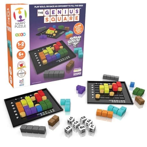 Image of The Happy Puzzle Company - The Genius Square & Collection - Puzzle Challenges for Friends and Family Board Game Night - Logic STEM Educational Learning Resources (The Genius Square)