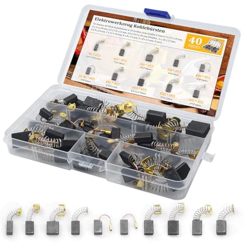 Image of Pulchra 40 pcs Electric Motor Carbon Brushes, Have 10 Sizes Carbon Brushes for Replacement Repair Power Tools and Motors Part Suitable for use in Electric Hammer Drills, Circular Saws, Angle Grinders