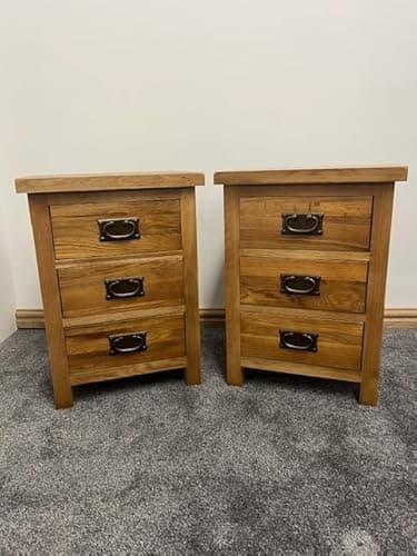 Image of Oak Bedside Tables with Drawers, Set of 2 Bedside Units, Pair of Bedside Tables, set of 2 bedside Lockers,