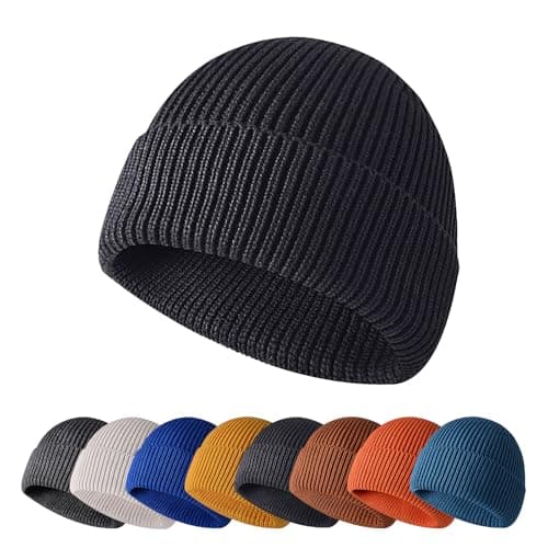 Image of Enwokran Winter Beanie Hat,Unisex Stretchy Windproof Soft Cuffed Skullcap,Daily Thermal Striped Comhats Roll up Edge for Running Fishing Skiing Cycling Outdoor Sports (Black)