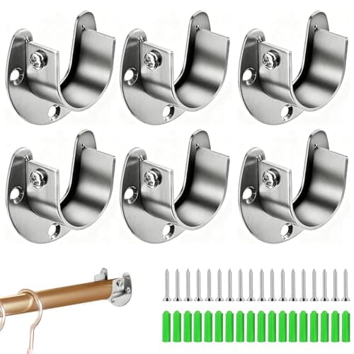 Image of XdealCozyxc 6 Set 25 mm U-Shaped Wardrobe Rail Bracket, Stainless Steel Wardrobe Pole Brackets