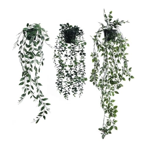 Image of Airbirhom 3 Pack Faux Green Trailing Plants Indoor,Artificial Hanging Plants with Pot, Artificial Vine Potted Plants Indoor for Home,Office,Living Room,Wall,Desk,Shelf Decor
