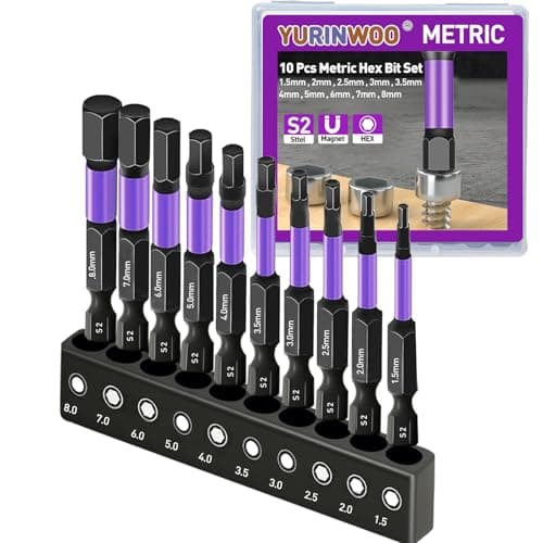 Image of 10Pcs Hex Head Allen Wrench Drill Bit Set (Metric), S2 Steel Bits Set, CNC Machined Tips with Magnetism, 1/4” Hex-Shank Inner Hexagon Screwdriver Bit, 2" Long with Storage Box