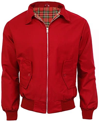 Image of G5 APPAREL Mens Classic Vintage Scooter Harrington Bomber Jacket | Tartan Lined | Biker (L, Red)