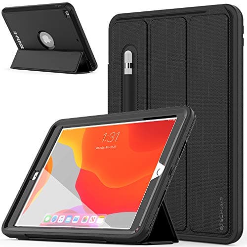 Image of TECHGEAR D-FENCE Design For Apple iPad 10.2" 2021/2020 / 2019 9th, 8th, 7th Generation, Slim Shockproof Tough Rugged Protective Armour Smart Case + Stand, Schools Builders Workman Kids Case [Black]