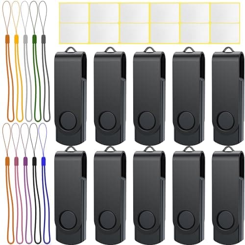 Image of Uflatek USB Stick 16GB USB 2.0 Memory Stick Thumb Flash Drive 10 Pack Rotate USB Memory Sticks Black Metal Pen Drive USB Flash Drive with Tag and Lanyard for Computer Laptop