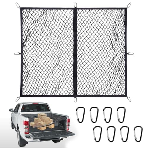 Image of Luggage Net 120 x 120 cm, Stretchable up to 210 x 210 cm, Highly Elastic Luggage Net, Truck Bed Organiser with 6 Steel Carabiners, Boot Net, Separation Net, Luggage Fixation for Trucks, Cars, Vans