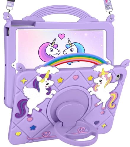 Image of SurgeCraft for iPad Mini 4th/5th Generation 7.9" Case - Kawaii Cute for iPad Mini 4th/5th Gen Cover Soft Silicone Purple Unicorn Funda with Strap & Rotating Stand for Girls Teens Girly
