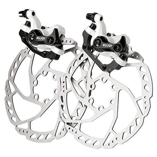 Image of RUJOI Bike Disc Brake Kit, Aluminum Front and Rear Caliper, 160mm Rotor, Mechanic Tool-Free Pad Adjuster for Road Bike, Mountain Bike White (2 Sets)
