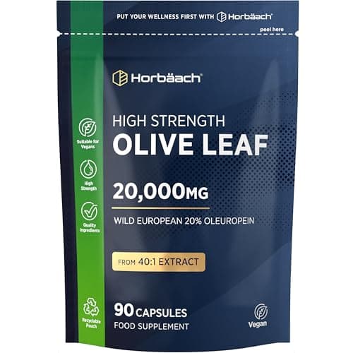 Image of Olive Leaf Extract Capsules 20,000mg | Wild European 20% Oleuropein | High Strength Supplement | 90 Vegan Capsules | Horbaach