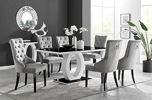 Image of Furniturebox UK Giovani 6 Black Dining Table & 6 Grey Belgravia Black Leg Chairs