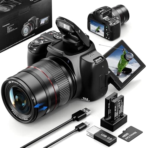 Image of 72MP 4K Digital Camera for Photography and Video, 12X Optical Zoom Bridge Camera with Macro, Flip Screen, WiFi, Auto Focus, 2 Batteries & 32GB SD Card – Ideal for Beginners & Vloggers (Black)