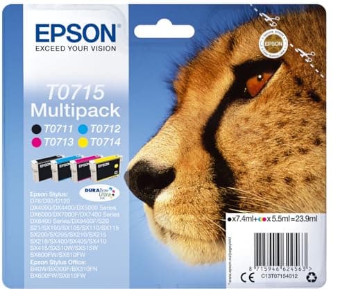 Image of Epson Cheetah T0715 Multipack 4 Original Ink Cartridges