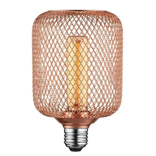 Image of LED Decorative Lighting Metal Net Cover Rose Gold/Black Cage Screw Bulb, 5W(50W Equivalent) Dimmable Warm White 2200K E27 Edison Vintage Lighting for Kitchen Island Hallway - 220V (1 Pack - Rose Gold)