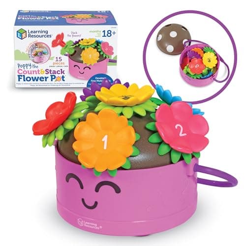 Image of Learning Resources Poppy the Count & Stack Flower Pot, Ages 18+ Months, Fine Motor Skills, Counting and Stacking, Preschool Learning Toy for Toddlers