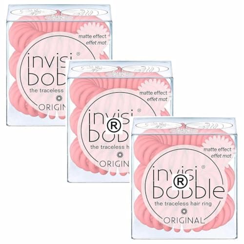 Image of FNX 9 x Invisibobble Original Traceless Hair Ring for Women & Girls | Spiral Shape Holds Hair in Place - No Brittle Hair, Split Ends, Folds or Kinks | For Thick & Thin Hair & Fully Waterproof | Pink
