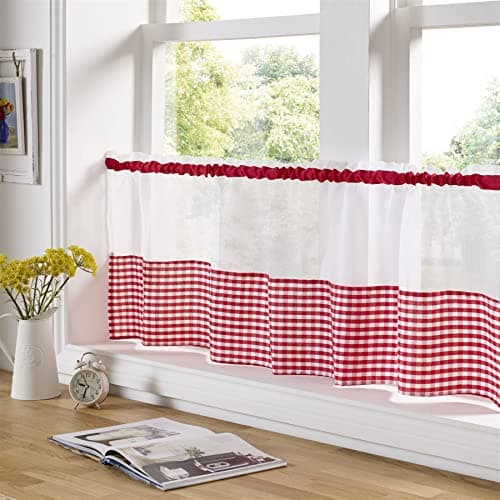 Image of Alan Symonds Gingham Cafe Curtain Panel 24" Red