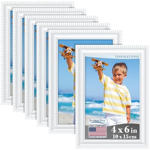 Image of Icona Bay - 6x4 inch Picture Frames - White, 6 Pack - Beautifully Detailed Moulding - Contemporary Picture Frame Set - Wall Mount or Table Top - Inspirations Collection