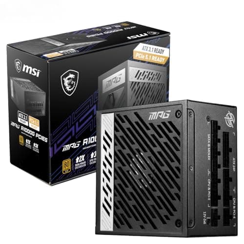Image of MSI MPG A1000G PCIE5 Power Supply Unit, UK Plug - 1000W, 80 Plus Gold Certified, Fully Modular ATX 3.0, PCIe 5.0 GPU Support, Japanese 105°C Capacitors, 0% RPM Mode, Flat Cables - 10 Year Warranty