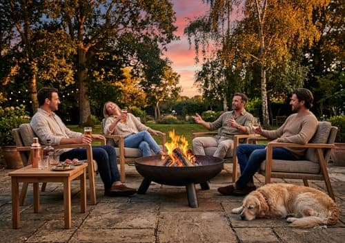 Image of Hammer & Tongs 59.5cm Iron Fire Pit - Small Outdoor Round Garden Fire Bowl Brazier Garden Patio Heater Stove for Wood Logs, Charcoal Burning, BBQ, Camping Firepit