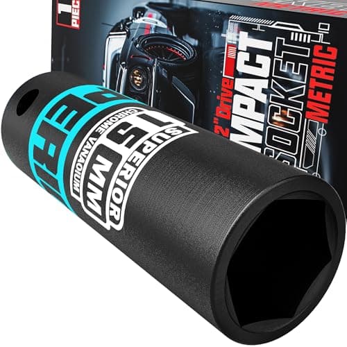 Image of KIRXST 1/2" Drive 15mm Deep Impact Socket, 6 Point CR-V Deep Socket, 78mm Length, Auto Trucks Car Tires Repairing DIY Mechanic Tool