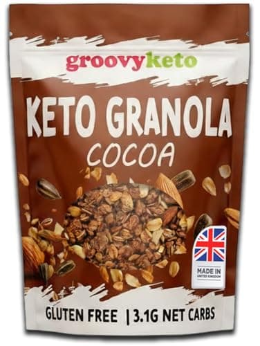 Image of Groovy Keto Granola Low Carb, 3.1g Net Carbs | High Protein Breakfast Cereal | Keto Cereal | Sugar Free Gluten Free | Erythritol Stevia Sweetened | Plant Based | 360g Resealable Pouch (Cocoa)