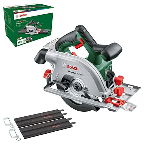 Image of Bosch Cordless Circular Saw UniversalCirc 18V-53 (Precise Sawing in Any Wooden Material; Max. Cutting Depth 53 mm; 2-Piece Guide Rail Set; 18 Volt System; Without Battery) – Amazon Edition