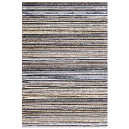 Image of e-Rugs Contemporary Carter Striped Geometric Pattern Soft Wool Area Rug Runners, Grey - 60 x 230cm