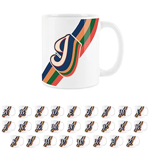 Image of Purely Home Retro Alphabet Letter J Mug - White Coffee Tea Present Personalised Initial Gift