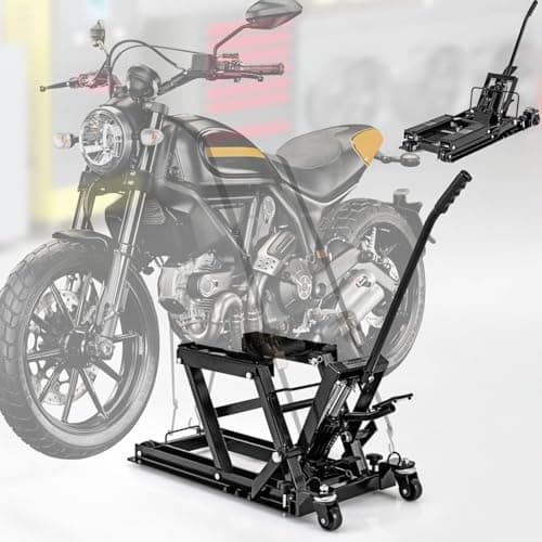 Image of TANGZON 680KG Motorbike Lifts, Hydraulic Motorcycle Lift Jack with 4 Wheels & 3-Level Height Adjustable Platform, Heavy-Duty Foot-Operated Hoist Stand for Motorcycle ATV UTV (Black)