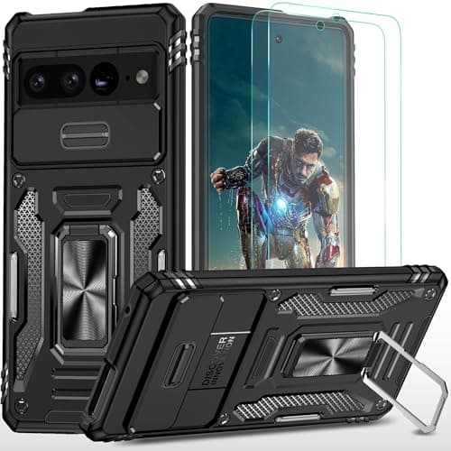 Image of YmhxcY For Samsung Galaxy S10 Case,with [2 Packs] Screen Protector,Military grade protective phone case，Slide Camera Cover,360° Rotate Ring metal Stand, for Samsung Galaxy S10 6.1 Inch-Black