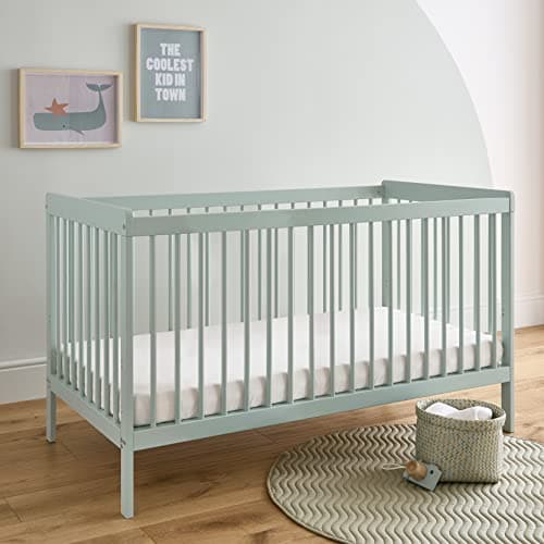 Image of CuddleCo Nola Baby Cot Bed - Wooden Cotbed & Toddler Bed with 3 height settings Converts into a Day Bed - Nursery Furniture Sage Green