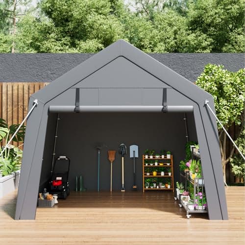 Image of Garden Storage Shed Tent, 1.8M*1.8M Outdoor Shelter with Vents & Roll-Up Zipper Door, Waterproof Anti-UV Portable Garage with Metal Frame, Carport for Motorcycle, Bike, Garden Storage, Firewood