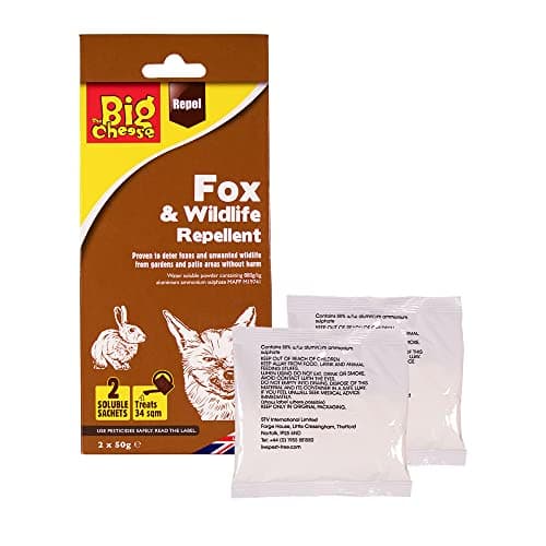 Image of The Big Cheese Fox and Wildlife Repellent – Twinpack 50 g Sachets. Water Soluble Fox and Wildlife Deterrent. Protection for Gardens, Flowerbeds and Patio Areas, Treats up to 17 m2