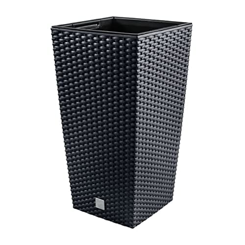 Image of Prosperplast Flower Pot in Rattan Look Plant Pot with Insert 26.5 x 26.5 x 50 cm Anthracite Weatherproof and UV Resistant Made of Robust Plastic for Indoor and Outdoor Use