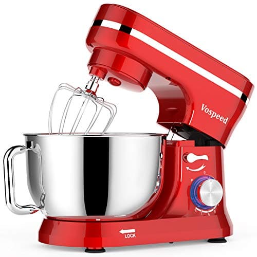 Image of Vospeed Stand Mixer,5 Quarts 8-Speed 1000W Tilt-Head Food Mixer, Kitchen Electric Standing Mixer With Dough Hook, Whisk, Beater, Splash Guard & Mixing Bowl For Baking, Dishwasher Safe (Red)