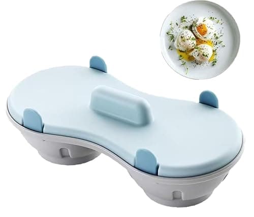 Image of Egg Poacher Microwave Egg Cooker, 2 Cavity Edible Silicone Double Drain Poached Egg Cups, Microwave Egg Poacher Kitchen Cooking Gadgets(Light Blue) (Blue)