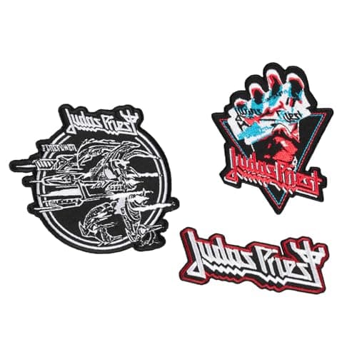 Image of Grupo Erik Iron On Patches for Clothing - Judas Priest Merchandise | 3 Sew On Patches for Clothing & for Backpacks, Backpack Accessories | Judas Priest Gifts Under 15 Pounds