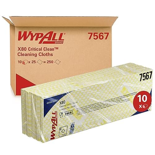 Image of Wypall X80 Critical Clean Colour Coded Cleaning Cloths 7567 - Yellow Wiping Cloths - 10 Packs x 25 Heavy Duty Cleaning Wipes (250 total)