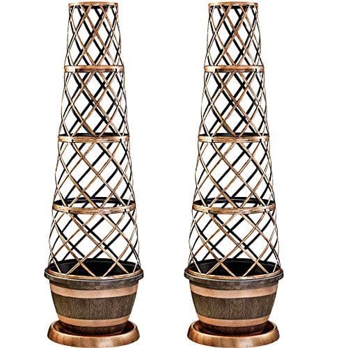 Image of Thompson & Morgan Garden Flower Tower Pot Barrel Effect Plant Pot Design with Flower Pot, Saucer and Frame Perfect for Climbing Plants, 2 x Barrel Effect Tower Pots