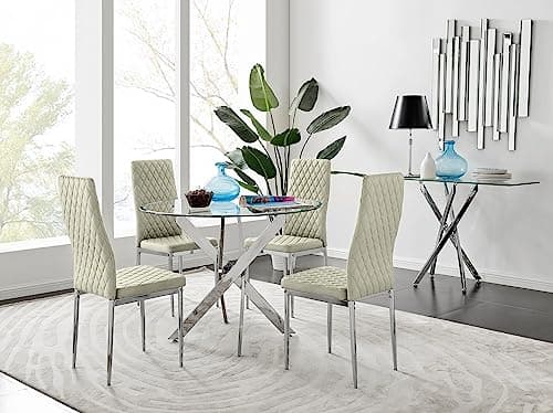 Image of Furniturebox UK Novara 100cm Round Dining Table and 4 Cream Velvet Milan Chairs